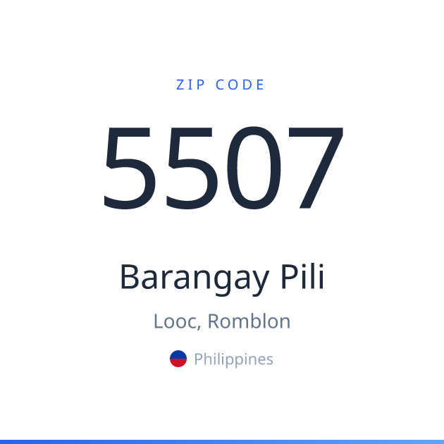 Shareable ZIP code 5507 card for Barangay Pili, light theme