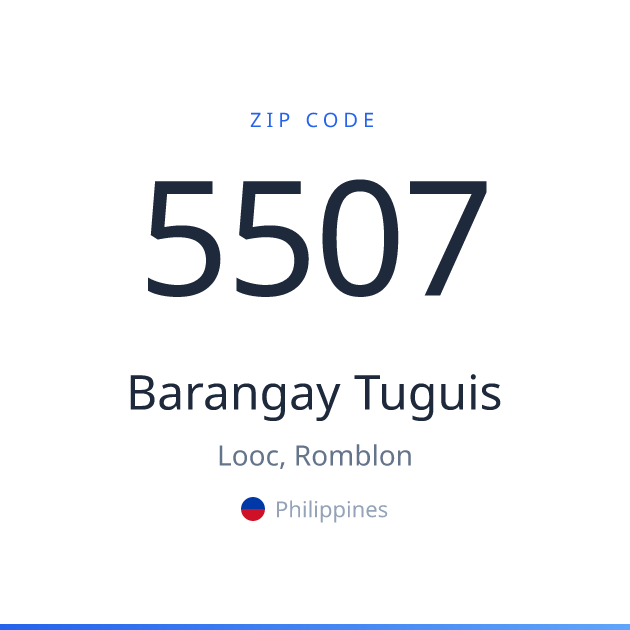 Shareable ZIP code 5507 card for Barangay Tuguis, light theme