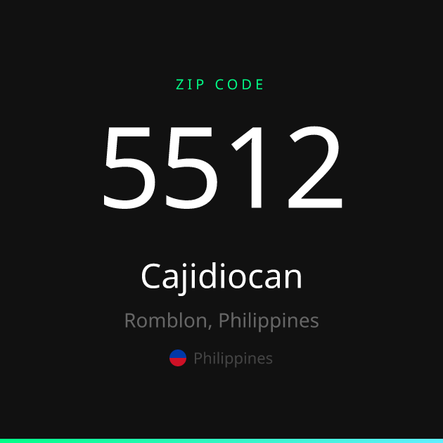 Shareable ZIP code 5512 card for Cajidiocan, dark theme