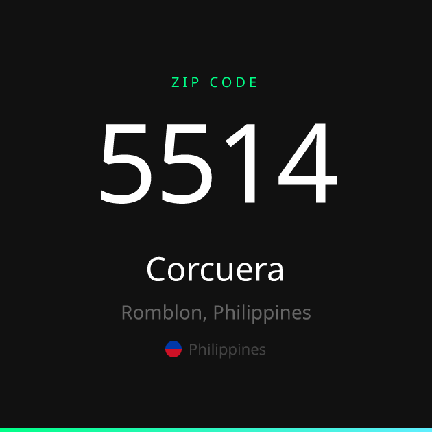Shareable ZIP code 5514 card for Corcuera, dark theme