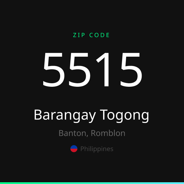 Shareable ZIP code 5515 card for Barangay Togong, dark theme