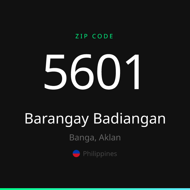 Shareable ZIP code 5601 card for Barangay Badiangan, dark theme
