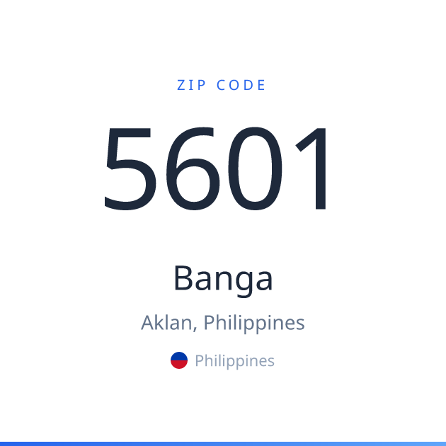 Shareable ZIP code 5601 card for Banga, light theme