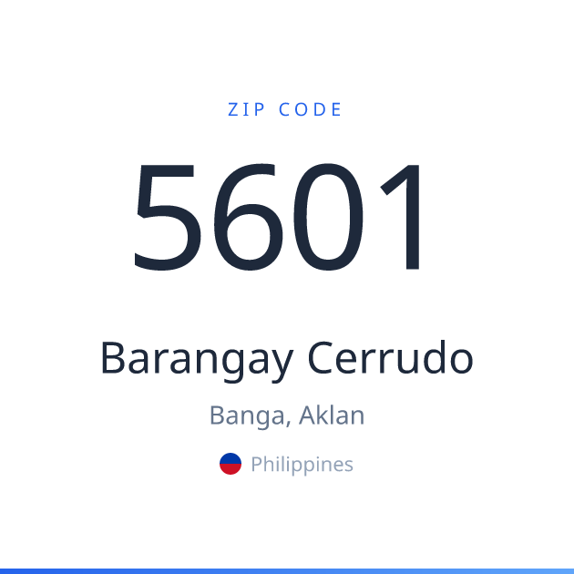 Shareable ZIP code 5601 card for Barangay Cerrudo, light theme