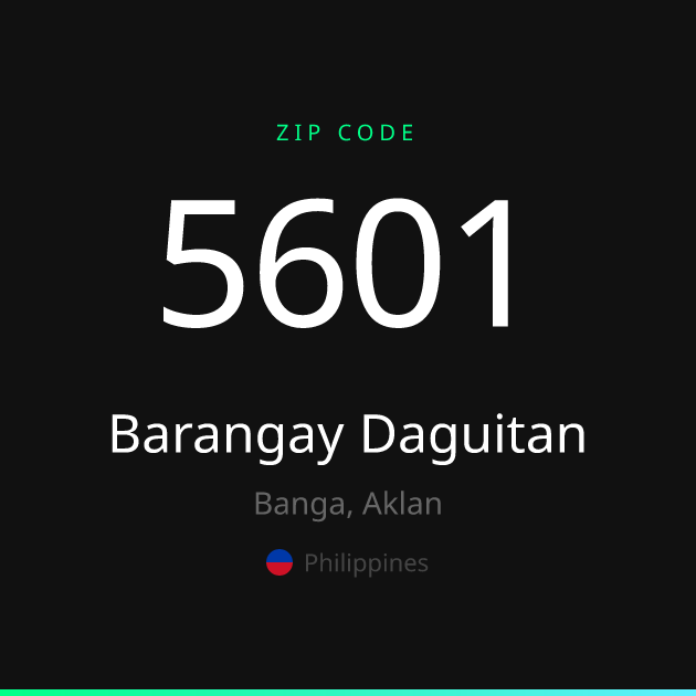 Shareable ZIP code 5601 card for Barangay Daguitan, dark theme