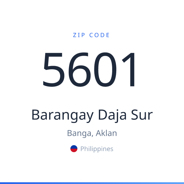 Shareable ZIP code 5601 card for Barangay Daja Sur, light theme