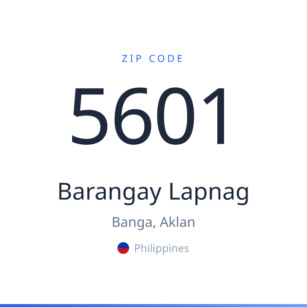 Shareable ZIP code 5601 card for Barangay Lapnag, light theme