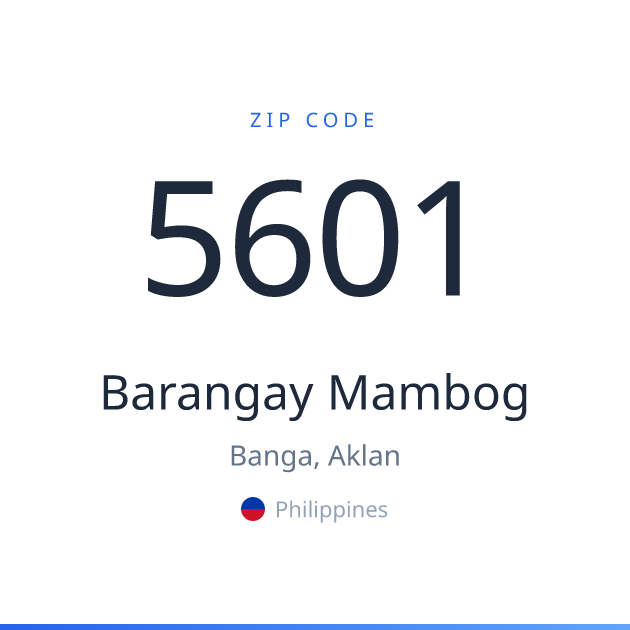 Shareable ZIP code 5601 card for Barangay Mambog, light theme