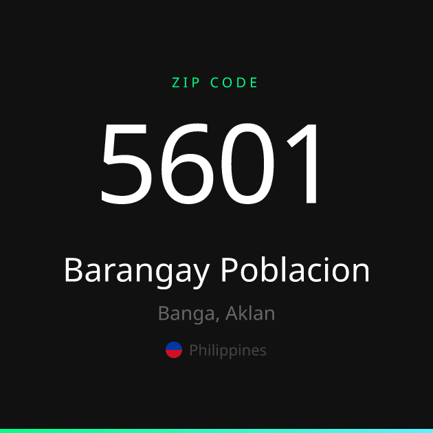 Shareable ZIP code 5601 card for Barangay Poblacion, dark theme
