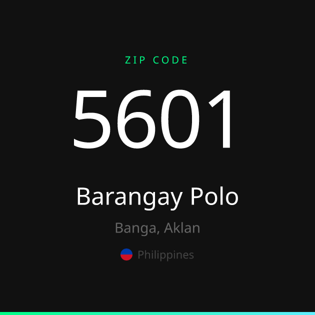 Shareable ZIP code 5601 card for Barangay Polo, dark theme