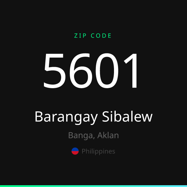 Shareable ZIP code 5601 card for Barangay Sibalew, dark theme