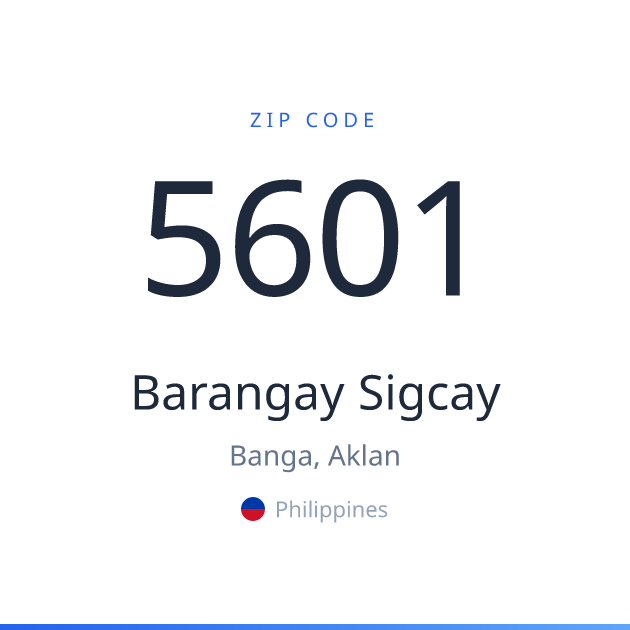 Shareable ZIP code 5601 card for Barangay Sigcay, light theme