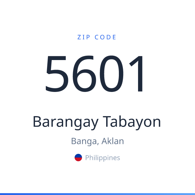 Shareable ZIP code 5601 card for Barangay Tabayon, light theme
