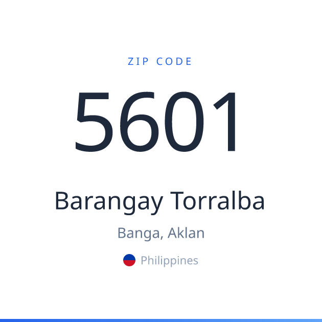 Shareable ZIP code 5601 card for Barangay Torralba, light theme