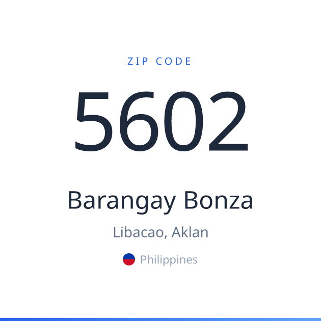 Shareable ZIP code 5602 card for Barangay Bonza, light theme