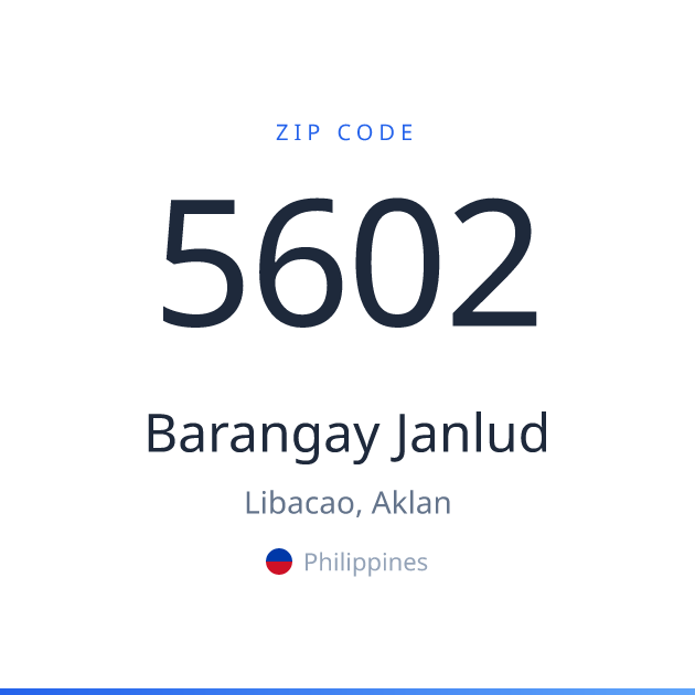 Shareable ZIP code 5602 card for Barangay Janlud, light theme