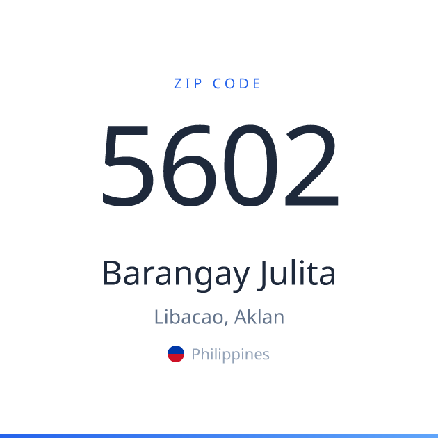 Shareable ZIP code 5602 card for Barangay Julita, light theme