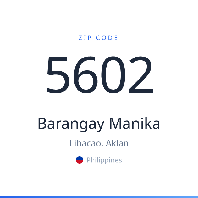 Shareable ZIP code 5602 card for Barangay Manika, light theme