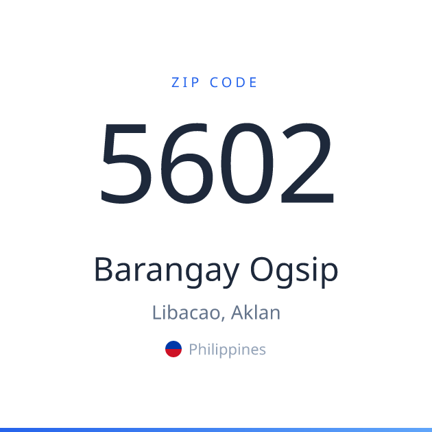 Shareable ZIP code 5602 card for Barangay Ogsip, light theme