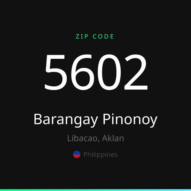 Shareable ZIP code 5602 card for Barangay Pinonoy, dark theme
