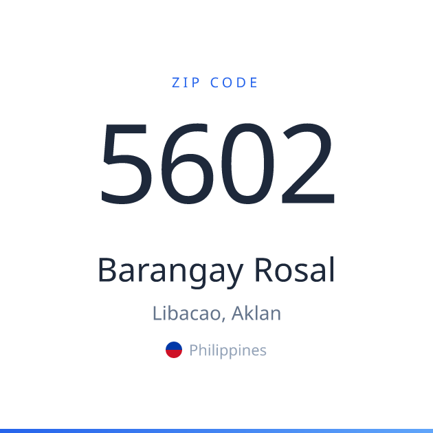 Shareable ZIP code 5602 card for Barangay Rosal, light theme
