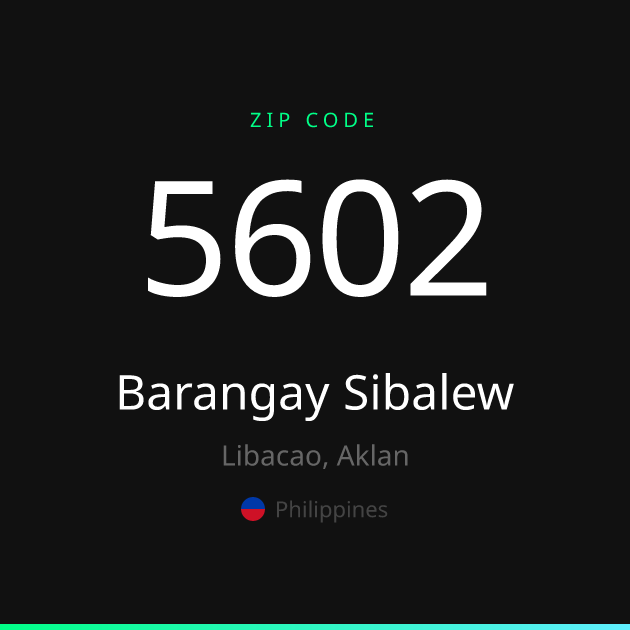 Shareable ZIP code 5602 card for Barangay Sibalew, dark theme