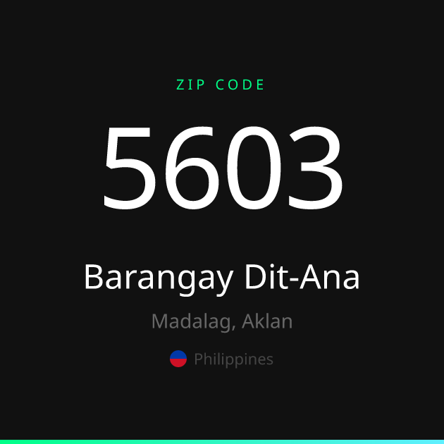Shareable ZIP code 5603 card for Barangay Dit-Ana, dark theme