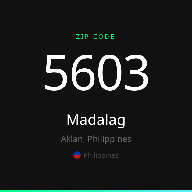 Shareable ZIP code 5603 card for Madalag, dark theme
