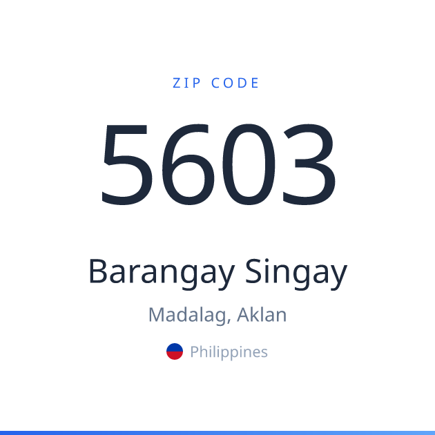 Shareable ZIP code 5603 card for Barangay Singay, light theme