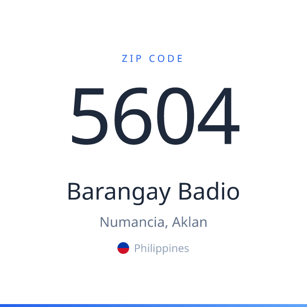 Shareable ZIP code 5604 card for Barangay Badio, light theme