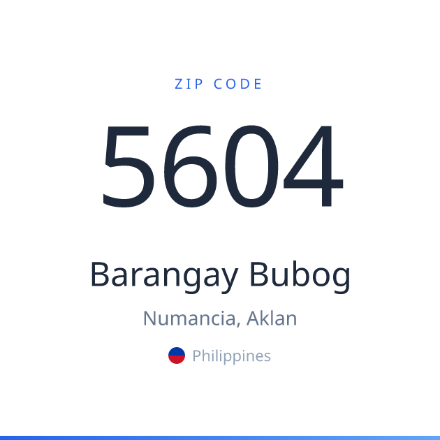 Shareable ZIP code 5604 card for Barangay Bubog, light theme