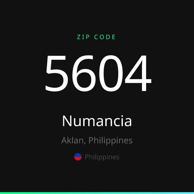 Shareable ZIP code 5604 card for Numancia, dark theme