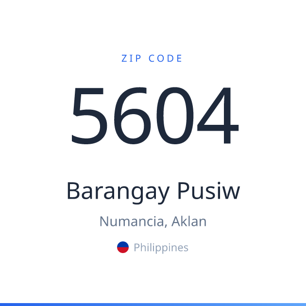 Shareable ZIP code 5604 card for Barangay Pusiw, light theme