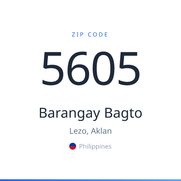 Shareable ZIP code 5605 card for Barangay Bagto, light theme