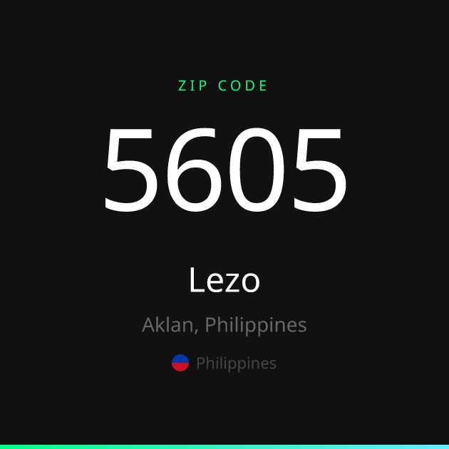 Shareable ZIP code 5605 card for Lezo, dark theme