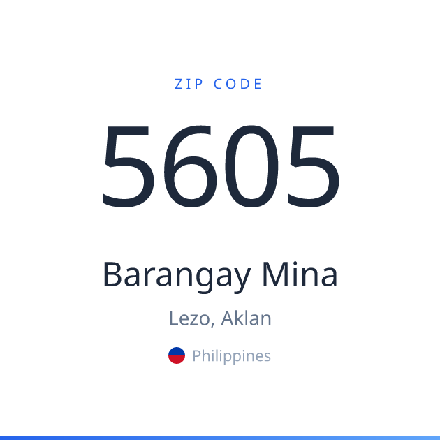 Shareable ZIP code 5605 card for Barangay Mina, light theme