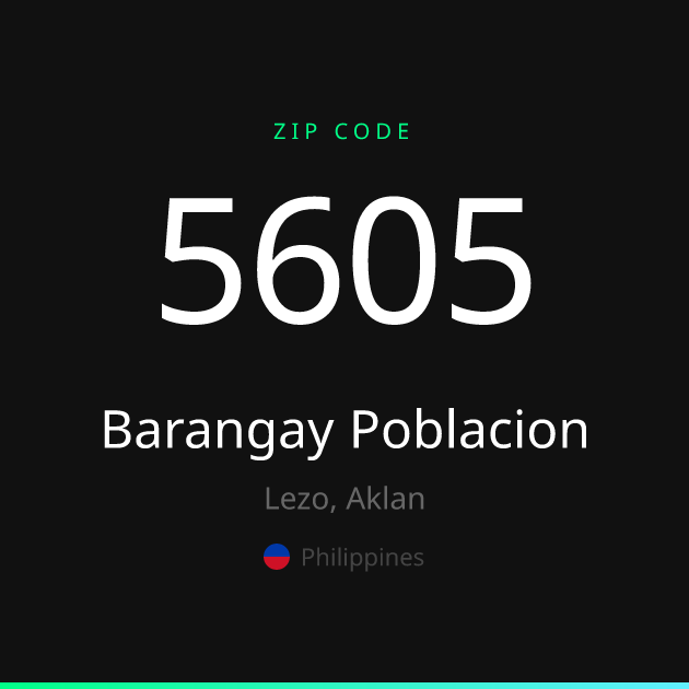 Shareable ZIP code 5605 card for Barangay Poblacion, dark theme