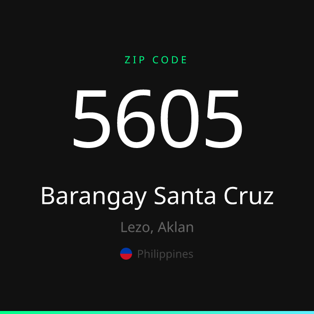 Shareable ZIP code 5605 card for Barangay Santa Cruz, dark theme
