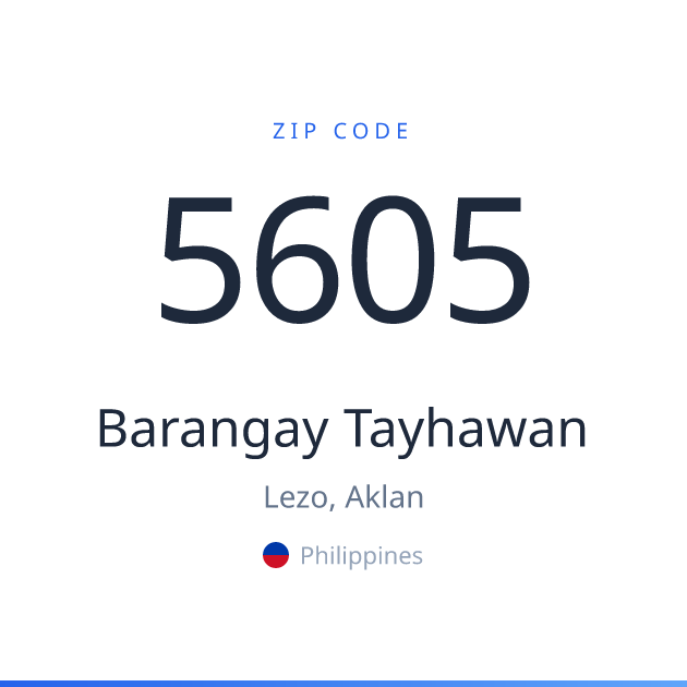 Shareable ZIP code 5605 card for Barangay Tayhawan, light theme
