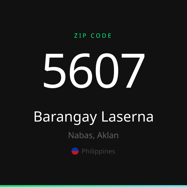 Shareable ZIP code 5607 card for Barangay Laserna, dark theme