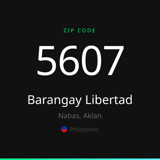 Shareable ZIP code 5607 card for Barangay Libertad, dark theme