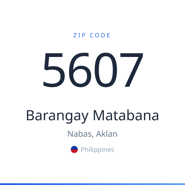Shareable ZIP code 5607 card for Barangay Matabana, light theme
