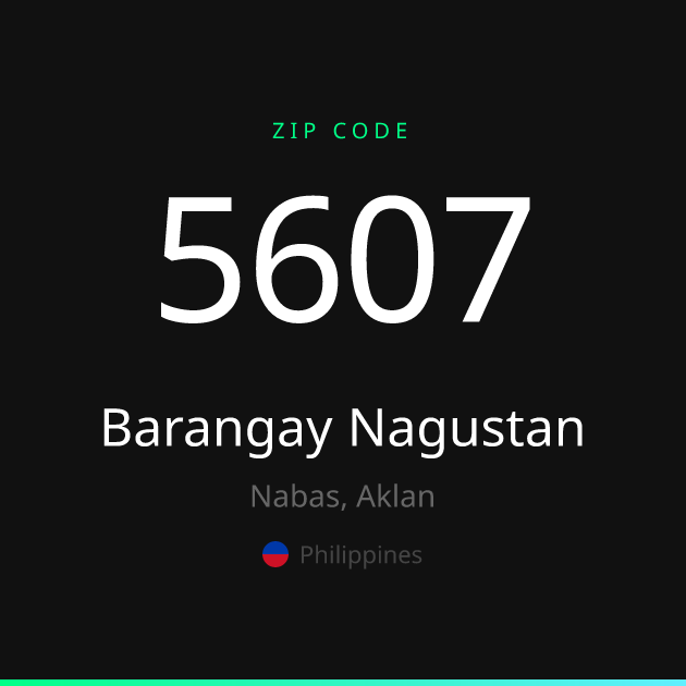 Shareable ZIP code 5607 card for Barangay Nagustan, dark theme