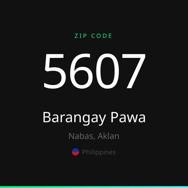 Shareable ZIP code 5607 card for Barangay Pawa, dark theme