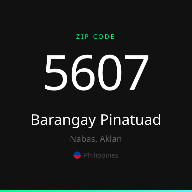 Shareable ZIP code 5607 card for Barangay Pinatuad, dark theme