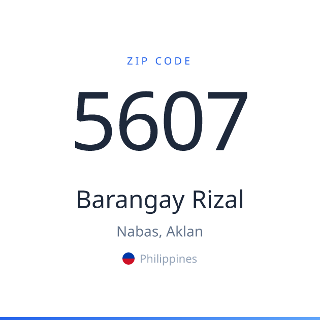 Shareable ZIP code 5607 card for Barangay Rizal, light theme