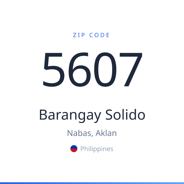 Shareable ZIP code 5607 card for Barangay Solido, light theme