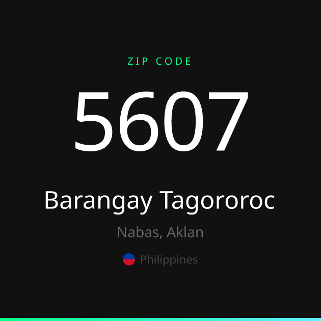 Shareable ZIP code 5607 card for Barangay Tagororoc, dark theme