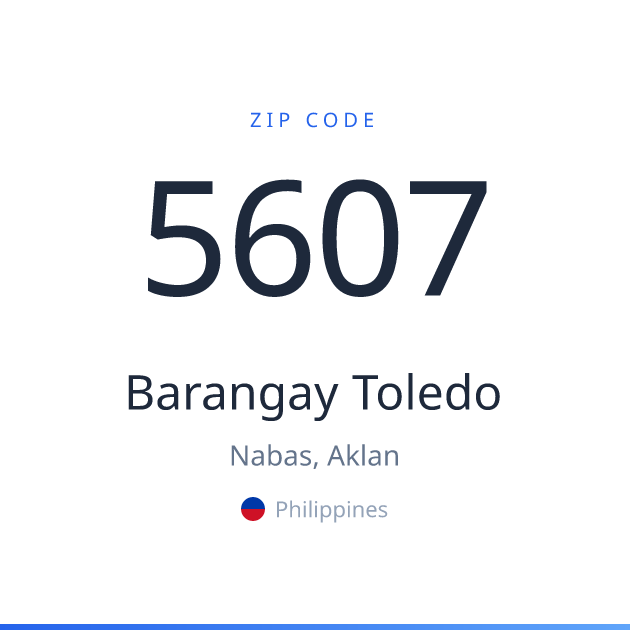 Shareable ZIP code 5607 card for Barangay Toledo, light theme