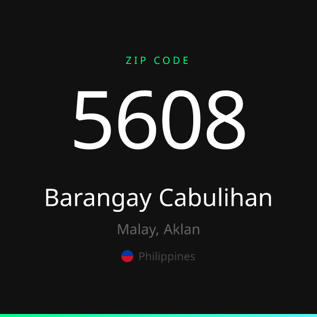 Shareable ZIP code 5608 card for Barangay Cabulihan, dark theme